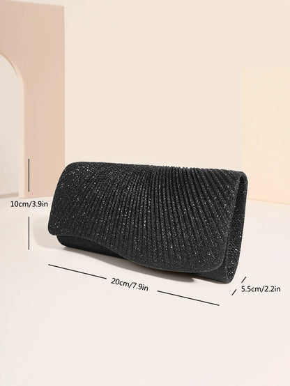 Damen Glitzer Clutch – Envelope-Abendtasche mit Kette in Silber – Elegante Mini-Handtasche für Hochzeit & Party
