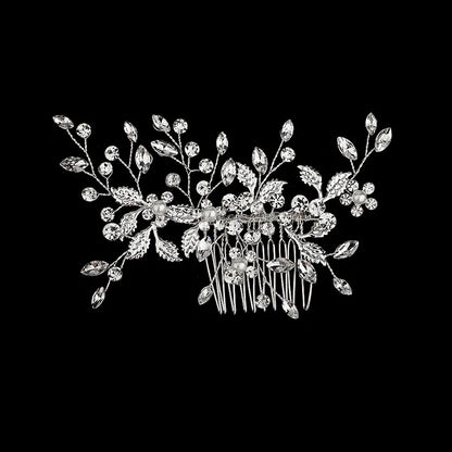Silberner Haarkamm mit Perlen & Strass – Handgefertigtes elegantes Haarschmuck-Accessoire für Damen & Bräute