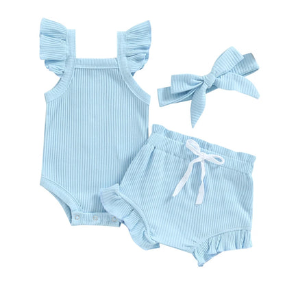 Sommer Baby Unisex 2-tlg. Set – Rüschenträger-Body & Shorts | Weiches Baumwoll-Outfit für Mädchen & Jungen (0–18 Monate)