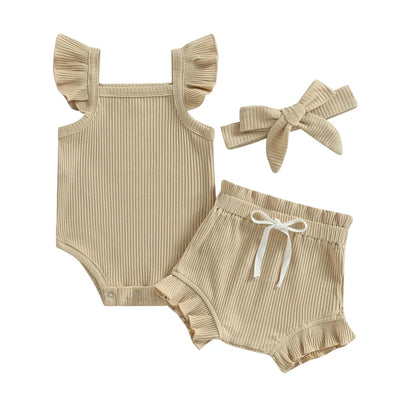 Sommer Baby Unisex 2-tlg. Set – Rüschenträger-Body & Shorts | Weiches Baumwoll-Outfit für Mädchen & Jungen (0–18 Monate)