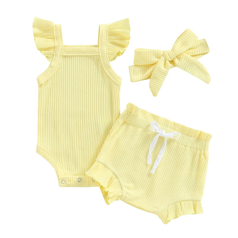 Sommer Baby Unisex 2-tlg. Set – Rüschenträger-Body & Shorts | Weiches Baumwoll-Outfit für Mädchen & Jungen (0–18 Monate)