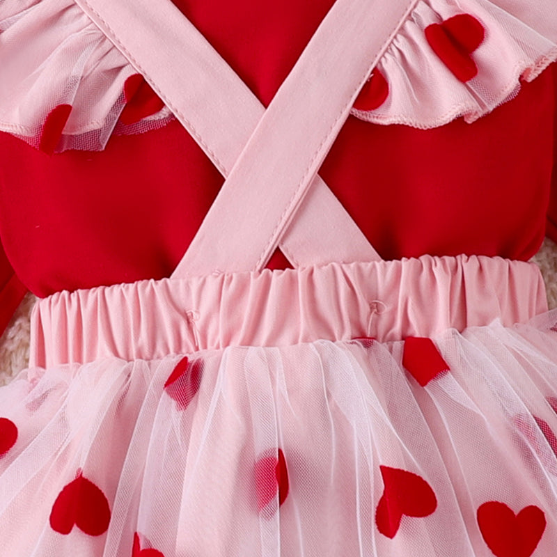 Frühlings-Outfit für Baby-Mädchen – 3-teilig: Langarm-Body, Herzträgerrock & Haarband (0–18 Monate)