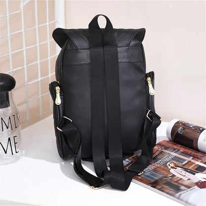 Damen Rucksack – Stylischer Eulen-Rucksack aus schwarzem PU-Leder mit Applikationen – Trendiger Begleiter für Alltag & Freizeit