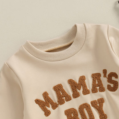 Baby Jungen 2-tlg. Herbst-Winter Set – Sweatshirt mit Buchstaben-Stickerei + Hose mit Tasche | Bequemes Outfit für Kleinkinder 0–3 Jahre