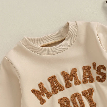 Baby Jungen 2-tlg. Herbst-Winter Set – Sweatshirt mit Buchstaben-Stickerei + Hose mit Tasche | Bequemes Outfit für Kleinkinder 0–3 Jahre