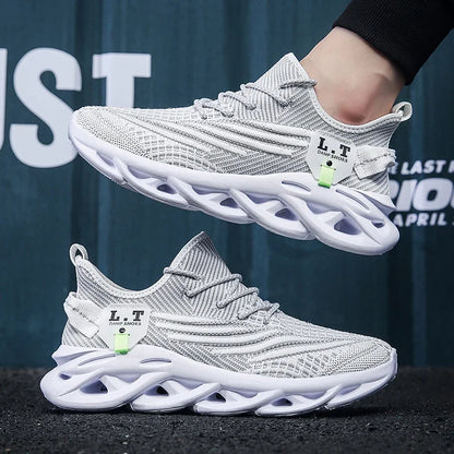 YRZL Herren Sportsneaker – Atmungsaktive Mesh-Jogging Schuhe | Leichte Outdoor-Laufschuhe in Schwarz mit Stoßdämpfung