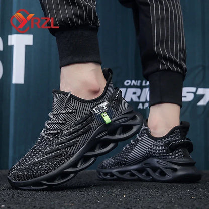 YRZL Herren Sportsneaker – Atmungsaktive Mesh-Jogging Schuhe | Leichte Outdoor-Laufschuhe in Schwarz mit Stoßdämpfung