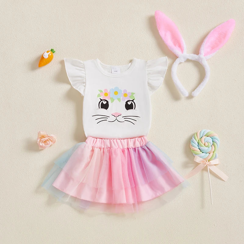 Süßes Baby-Osteroutfit für Mädchen – 3-teilig: Häschen-Body mit Tüllrock & Haarband mit Ohren (0–18 Monate)