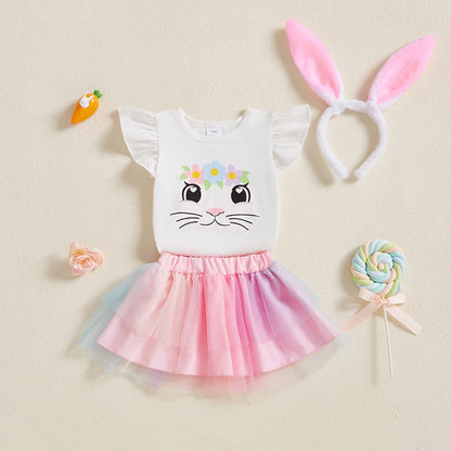 Süßes Baby-Osteroutfit für Mädchen – 3-teilig: Häschen-Body mit Tüllrock & Haarband mit Ohren (0–18 Monate)