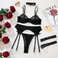 Sexy Lingerie Set in Pink Leopard Mesh – BH, Handschuhe & Beinlinge