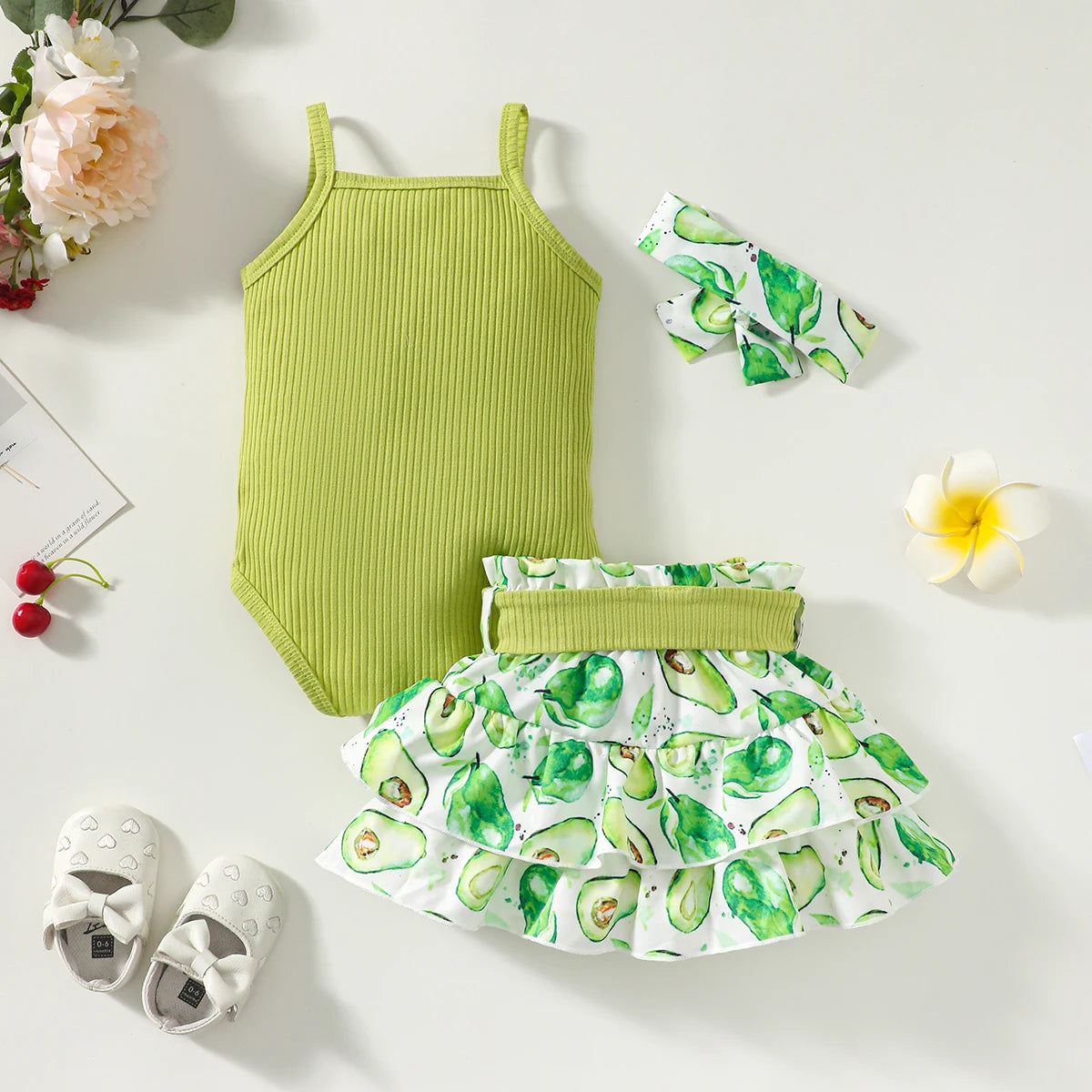 0–2 Jahre Sommer-Outfit für Baby-Mädchen – Ärmelloser Jumpsuit mit Trägern & Blumenrock
