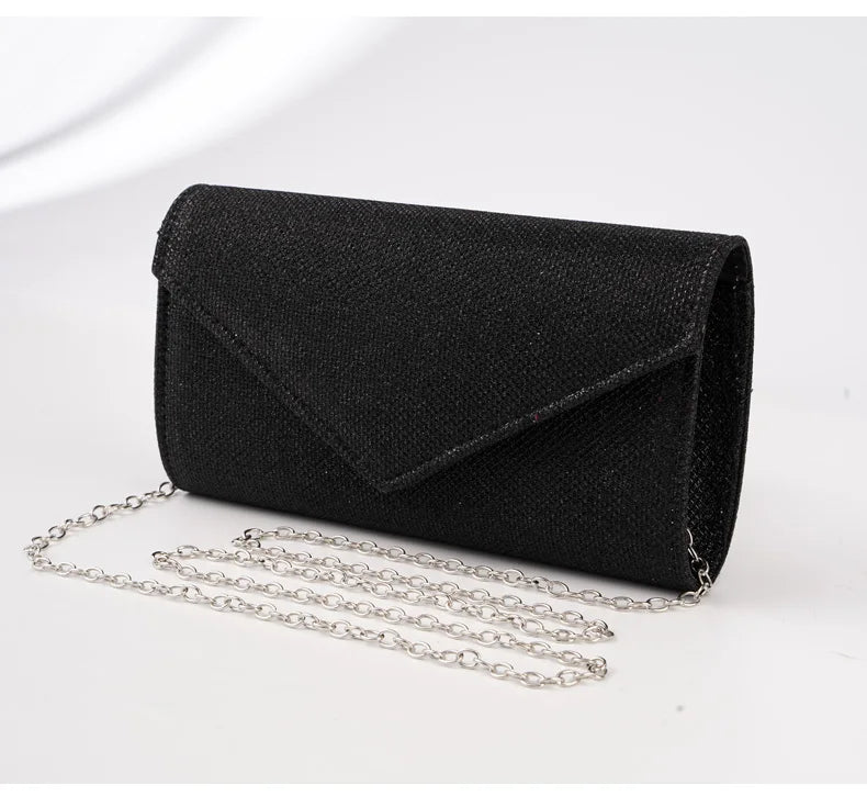 Damen Glitzer Clutch – Envelope-Abendtasche mit Kette in Silber – Elegante Mini-Handtasche für Hochzeit & Party