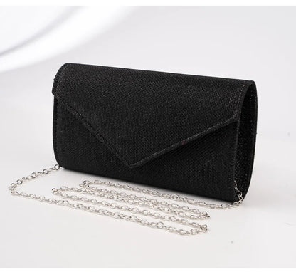 Damen Glitzer Clutch – Envelope-Abendtasche mit Kette in Silber – Elegante Mini-Handtasche für Hochzeit & Party