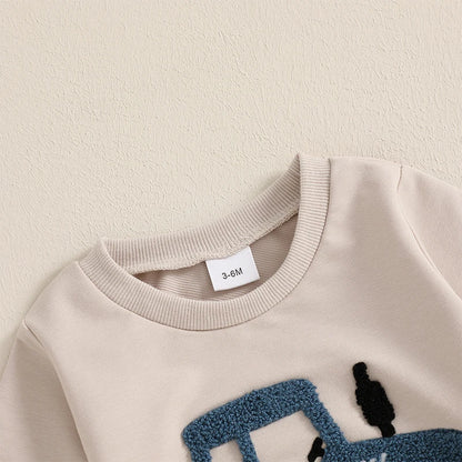 Jungen-Set für Frühling & Herbst – 2-teilig: Sweatshirt mit Traktor-Stickerei & einfarbige Hose – von Lioraitiin (0–3 Jahre)