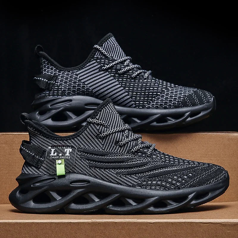 YRZL Herren Sportsneaker – Atmungsaktive Mesh-Jogging Schuhe | Leichte Outdoor-Laufschuhe in Schwarz mit Stoßdämpfung