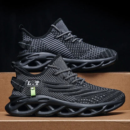 YRZL Herren Sportsneaker – Atmungsaktive Mesh-Jogging Schuhe | Leichte Outdoor-Laufschuhe in Schwarz mit Stoßdämpfung