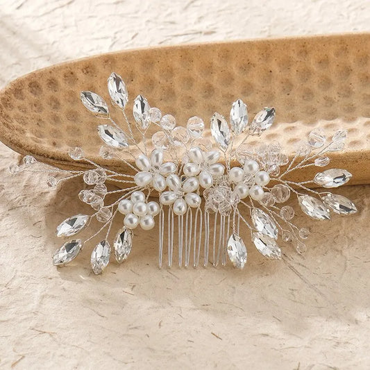 Handgefertigter Brauthaarkamm mit Kristallblumen – Elegantes Haarschmuck-Accessoire für Hochzeit, Party & festliche Anlässe