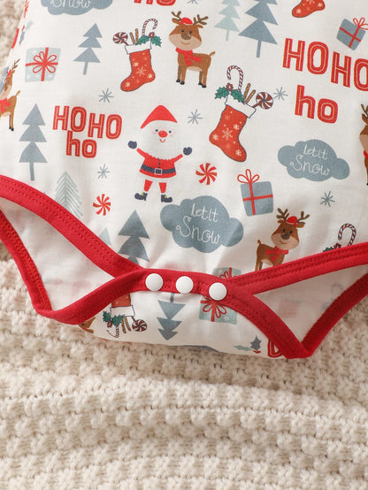 Weihnachts-Outfit für Baby-Jungen (0–12 Monate) – 2-teilig: Santa Body mit kurzen Ärmeln & Hosenträgerhose – Gentleman-Stil