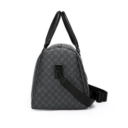 Herren Reisetasche – Schwarze PU-Ledertasche mit großem Fassungsvermögen und geometrischem Muster – Schultertasche für Business & Reisen
