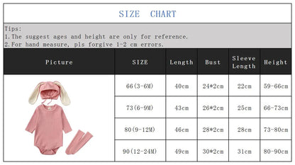 2025 Niedliches Baby-Hasen-Set – Langarm Body mit Ohren-Mütze & Kniestrümpfen | Unisex Babykleidung aus Baumwolle