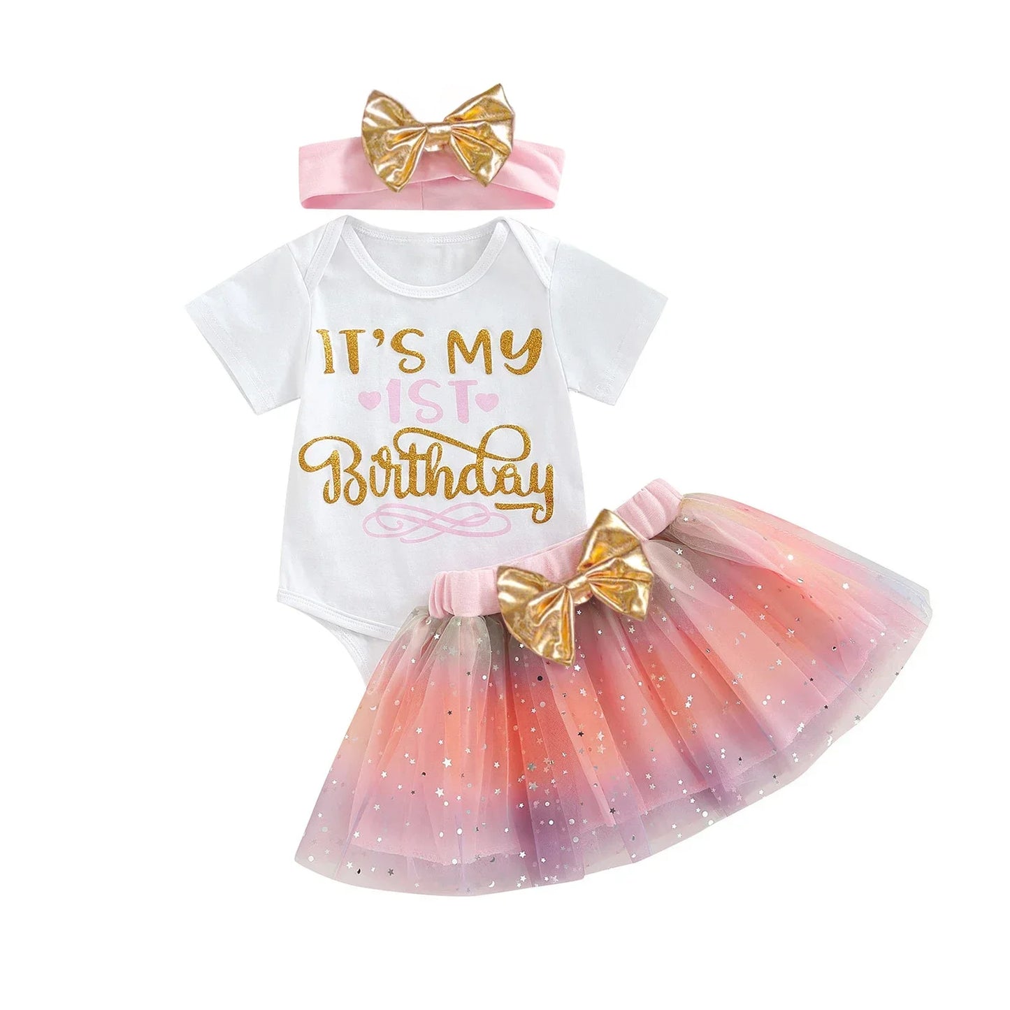 Geburtstags-Outfit für Baby-Mädchen – 3-teilig: Body „1 Jahr“, Tutu-Rock & Haarband – Festliches Set für den 1. Geburtstag