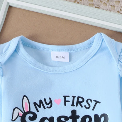 My First Easter” Baby-Mädchen-Outfit – 4-teilig: Hasen-Body, Karotten-Shorts, Socken & Haarband – von Prowow