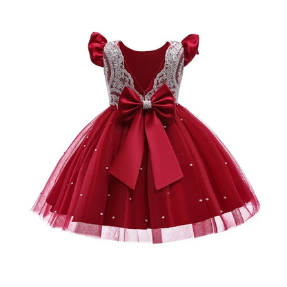 Elegantes Weihnachtskleid für Mädchen – Rückenfreies Prinzessinnenkleid mit Schleife – Festliches Ballkleid für Gala, Geburtstag & Hochzeit (Grün)