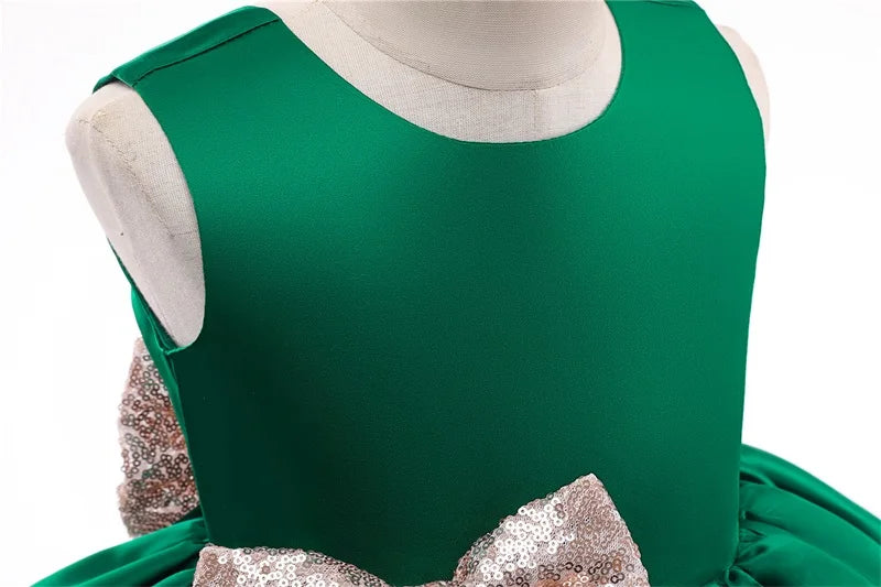 Elegantes Weihnachtskleid für Mädchen – Rückenfreies Prinzessinnenkleid mit Schleife – Festliches Ballkleid für Gala, Geburtstag & Hochzeit (Grün)