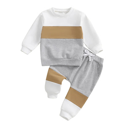 Herbst-Set für Kleinkind-Jungen (0–3 Jahre) – 2-teilig: Farbkontrast-Sweatshirt & Hose mit Gummibund – von Lioraitiin