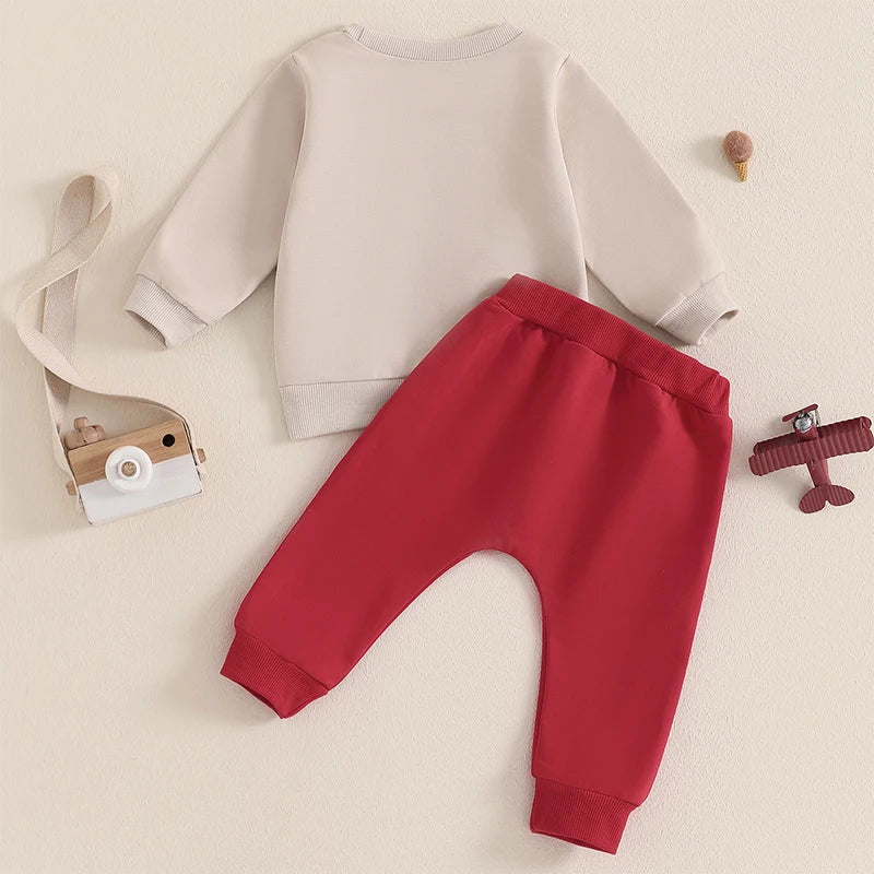 Jungen-Set für Frühling & Herbst – 2-teilig: Sweatshirt mit Traktor-Stickerei & einfarbige Hose – von Lioraitiin (0–3 Jahre)