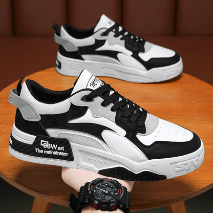 Herren Sneaker Herbst 2023 – Bequeme Plattform-Schuhe | Trendige weiße Schnürsneaker – Vulcanisierte Freizeitschuhe