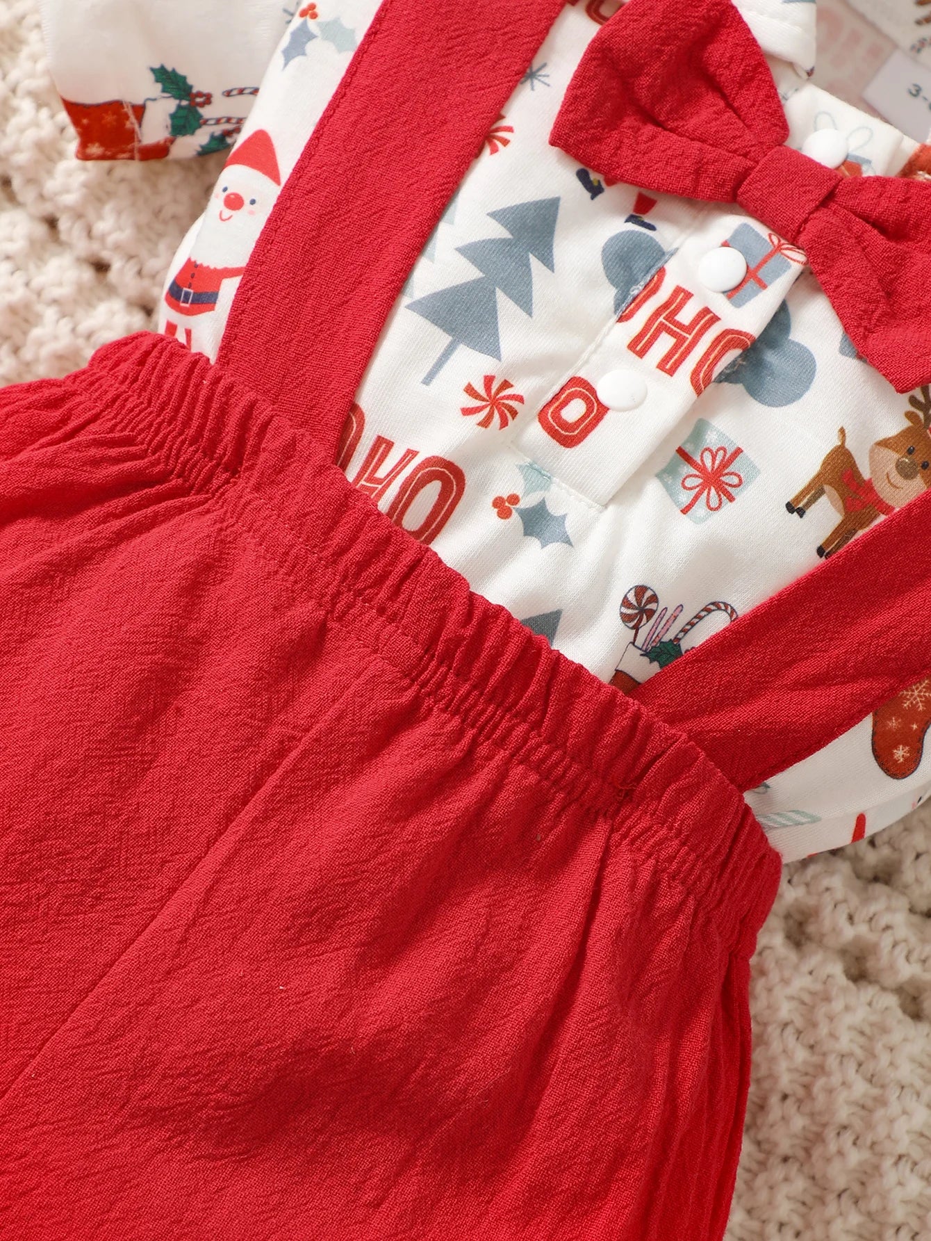 Weihnachts-Outfit für Baby-Jungen (0–12 Monate) – 2-teilig: Santa Body mit kurzen Ärmeln & Hosenträgerhose – Gentleman-Stil