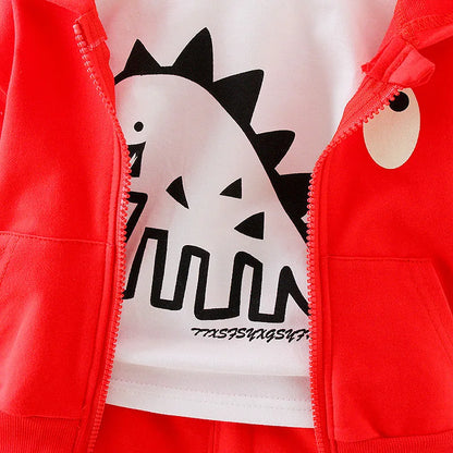 Winter-Set für Jungen (1–4 Jahre) – 3-teilig: Warmes Dino-Outfit mit Kapuzenjacke, Shirt & Hose – Fleecegefüttert