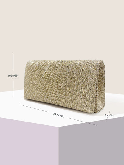 Damen Glitzer Clutch – Envelope-Abendtasche mit Kette in Silber – Elegante Mini-Handtasche für Hochzeit & Party