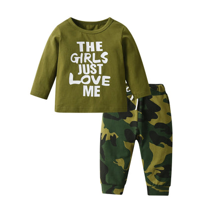 2-teiliges Baby-Set für Herbst – Langarm-Shirt mit Schriftzug & Hose – Unisex Baumwoll-Outfit für Neugeborene & Kleinkinder (0–24 Monate)