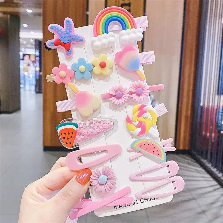 14-teiliges Haarspangen-Set für Babys – Blumen & Früchte Cartoon-Design – Haarklammern für kleine Mädchen (1–3 Jahre)