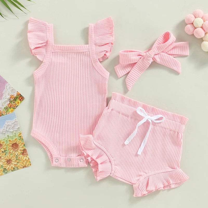 Sommer Baby Unisex 2-tlg. Set – Rüschenträger-Body & Shorts | Weiches Baumwoll-Outfit für Mädchen & Jungen (0–18 Monate)