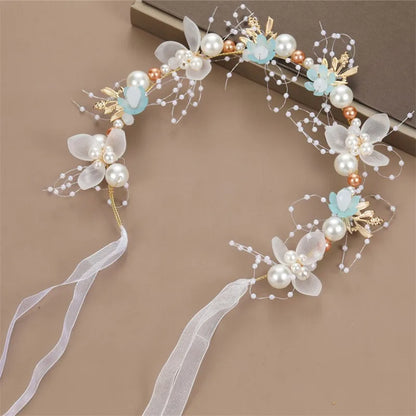 Frühlingshafte Boho Blumenkrone mit Perlen für Mädchen – Hochzeit Haarschmuck & Blumen-Haarreif | Kinder Geschenk