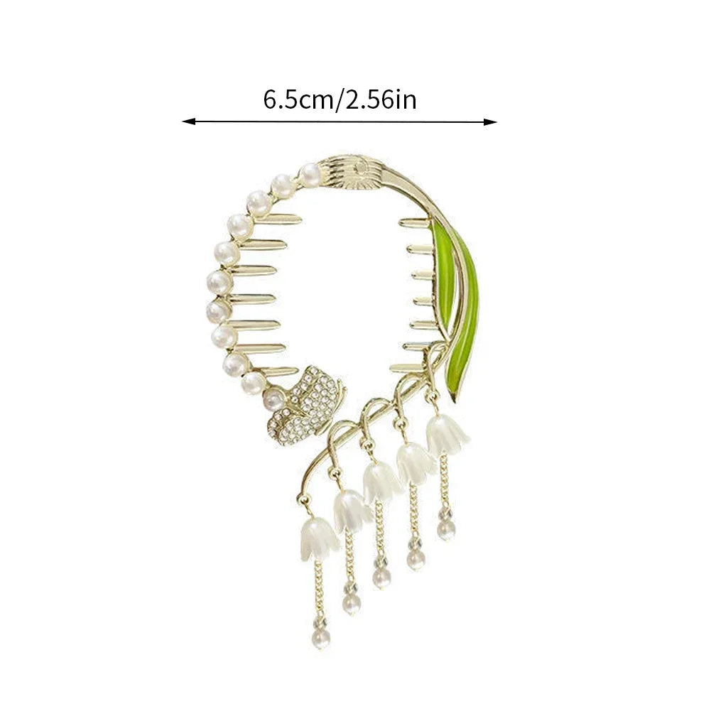 Elegante Haarkralle mit Blumen-Quaste – Schmetterling, Strass & Perlen – Haarclip für Damen | Dutt- & Zopfhalter Accessoire