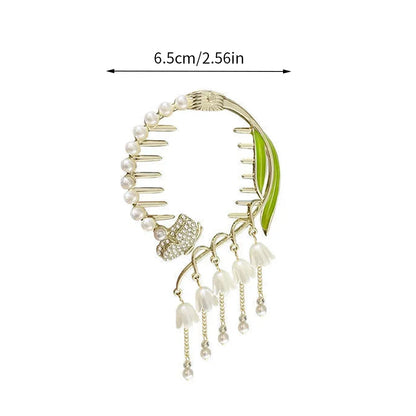 Elegante Haarkralle mit Blumen-Quaste – Schmetterling, Strass & Perlen – Haarclip für Damen | Dutt- & Zopfhalter Accessoire