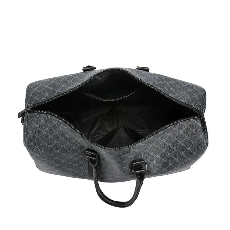 Herren Reisetasche – Schwarze PU-Ledertasche mit großem Fassungsvermögen und geometrischem Muster – Schultertasche für Business & Reisen
