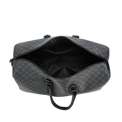 Herren Reisetasche – Schwarze PU-Ledertasche mit großem Fassungsvermögen und geometrischem Muster – Schultertasche für Business & Reisen