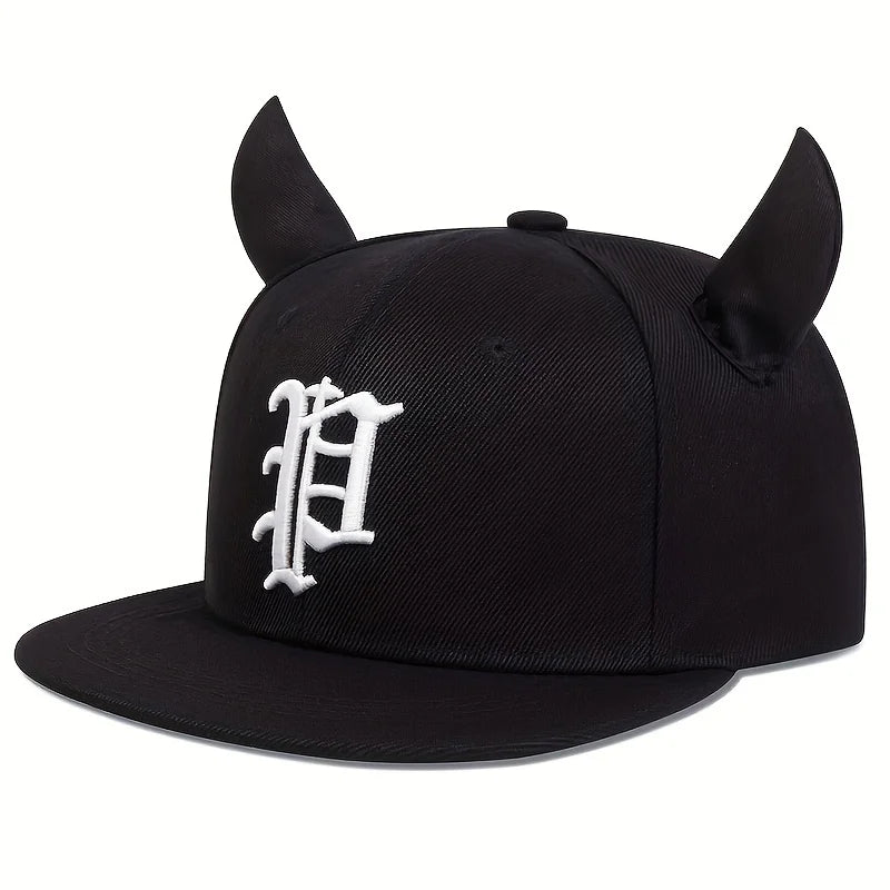 Fashion Hip Hop Baseball Cap mit “P”-Stickerei – Verstellbare Snapback-Cap mit Hörnern für Herren – Streetwear Stil