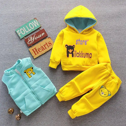 Warmer 3-teiliges Winter-Set für Babys – Kapuzenjacke mit Bärenmotiv, Weste & Hose – Baumwoll-Fleece für Jungen & Mädchen (1–3 Jahre)
