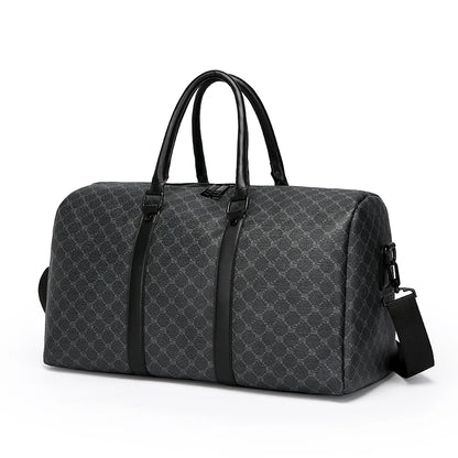 Herren Reisetasche – Schwarze PU-Ledertasche mit großem Fassungsvermögen und geometrischem Muster – Schultertasche für Business & Reisen