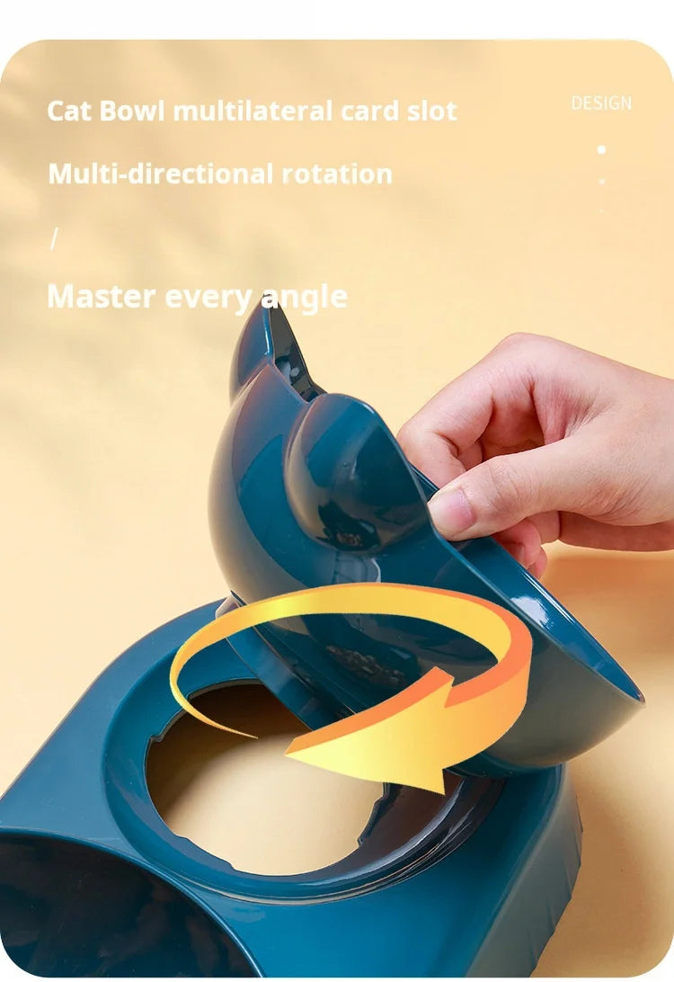 3-in-1 Katzennapf mit Wasserspender – Neigbares Design mit Ohrenform für Futter, Wasser und Nackenschutz