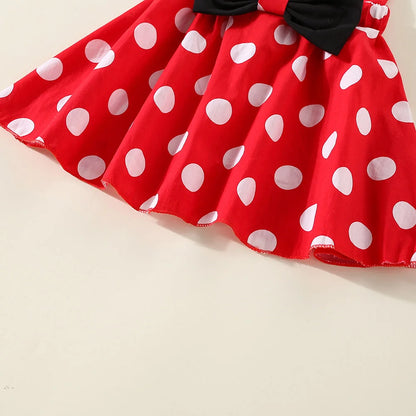 Sommer-Outfit für Mädchen (1–4 Jahre) – Schwarzes T-Shirt mit kurzen Ärmeln, gepunkteter Rock & Haarband – 3-teiliges Set
