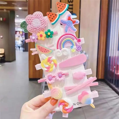 14-teiliges Haarspangen-Set für Babys – Blumen & Früchte Cartoon-Design – Haarklammern für kleine Mädchen (1–3 Jahre)