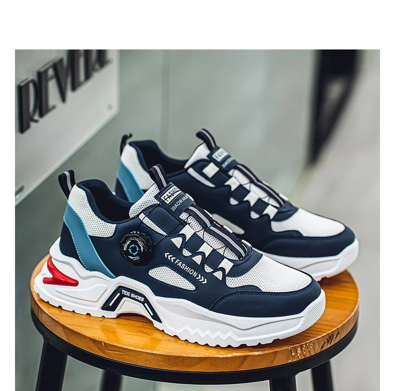 Herren Sneaker mit Rotationsverschluss – Koreanischer Stil | Bequeme Sportschuhe mit weicher Sohle & rutschfestem Profil – Ganzjahres-Freizeitschuhe