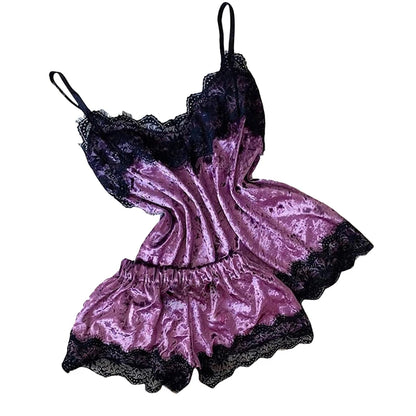 Verführerisches Damen-Schlafanzug-Set aus Samt – Trägertop mit Schleife & Shorts – Sexy V-Ausschnitt Homewear
